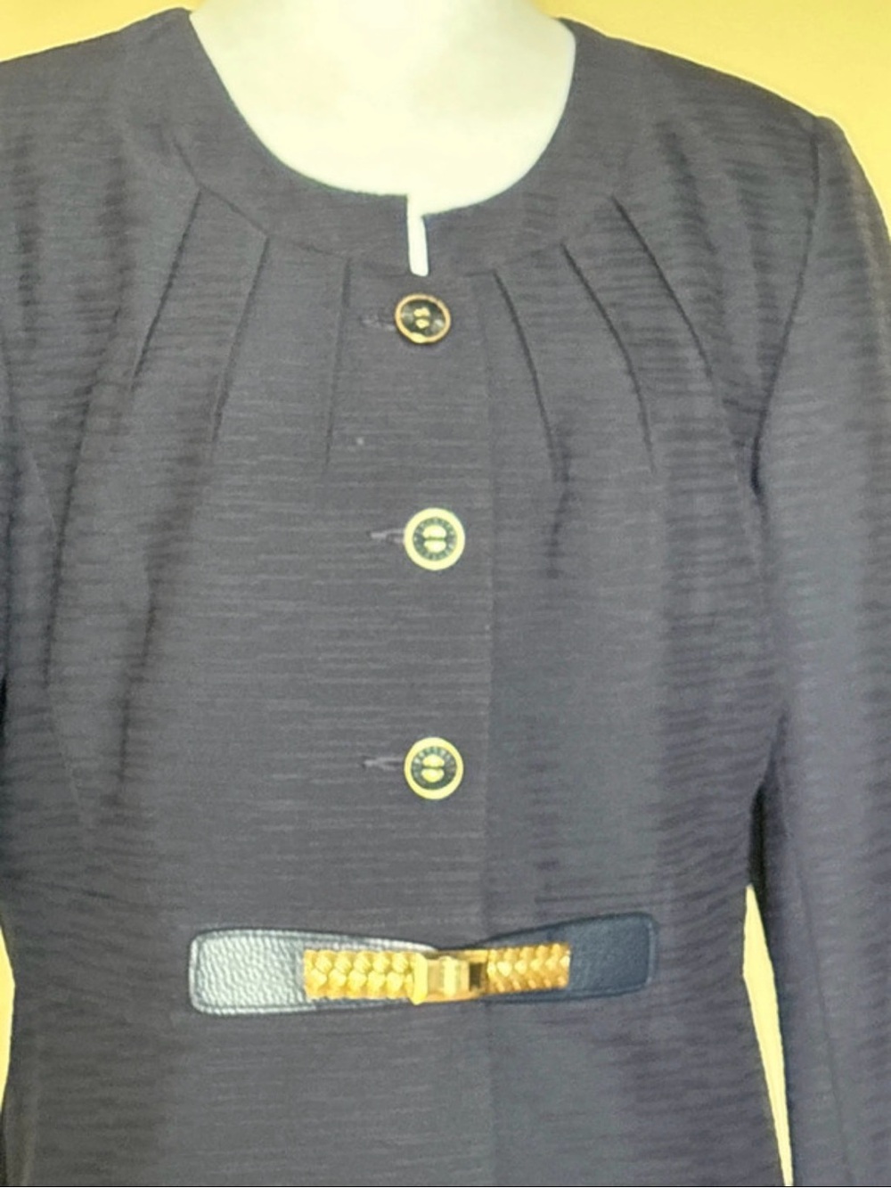 Isabella WWomen’s Navy Textured Two-Piece Skirt Suit with Gold Accent - Picture 5 of 7